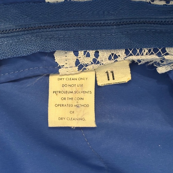 Authentic ILGWU Vintage Taffeta Dress. Blue Lace | Ruffled. Women Sz-11 Large - Picture 12 of 13